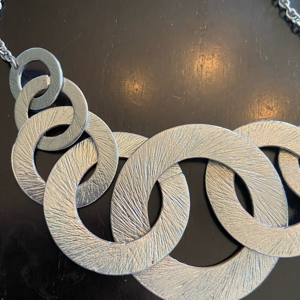 Silver Circle Statement Necklace - image 2